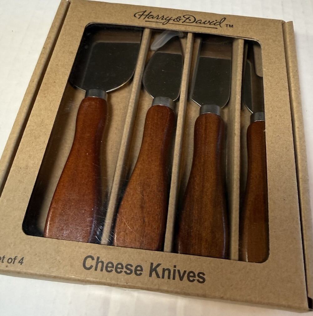 Harry & David Acacia Wood Cheese Knives Set Of 4 NIB